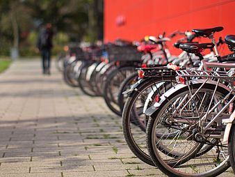 Bicycles in the bicycle stand.