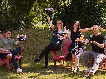 Thomas Mildner, Nadine Wagner, Evropi Stefanidi and Nima Zargham with their PHD hats Thomas Mildner, Nadine Wagner, Evropi Stefanidi and Nima Zargham with their PHD hats
